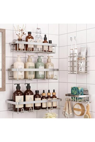 Telfun 5 Pack Shower Caddy Organizer Rack Shelf for Inside Shower, Adhesive B...