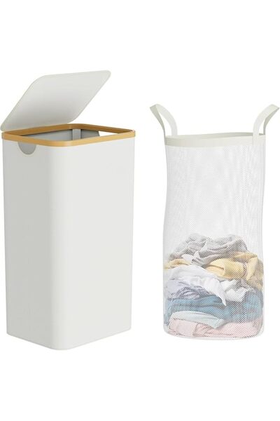 GENERAL Laundry Basket with Lid and Removable Bag, 100L(26.4 Gallon) Tall Lau...