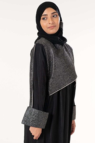 FASHION عباءة كلاسيكية من الكتان مع ياقة جاكار