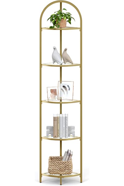 GENERAL Vasagle 5-Tier Corner Plant Stand Glass Freestanding Plant Shelves Ta...