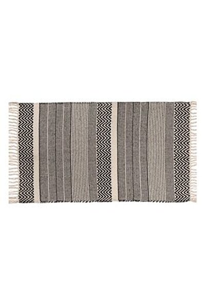 CBD CORAL BEST DEALS Covor Tesut din Bumbac Bej Linii Negre 95x60cm