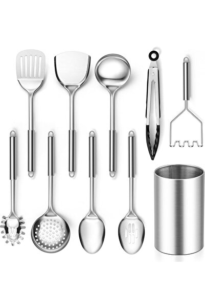 GENERAL E-far Stainless Steel Kitchen Cooking Utensils Set, 10-Piece with Holder