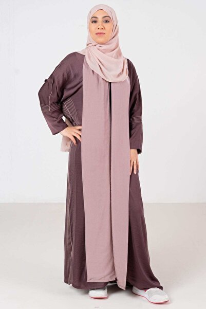FASHION عباءة كلاسيكية من الحرير المغسول مع أكمام طويلة مطرزة
