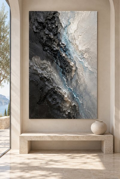 FTRMALZEMECİM PREMİUM Buz Mavisi Kırık Katmanlar Çerçevesiz Kanvas Tablo