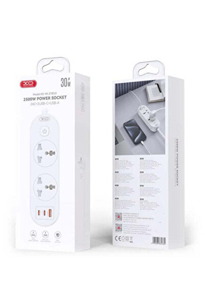 Xo Prelungitor WL 13, încărcare rapidă PD 30 W, 2 x USB-C, 1 x USB-A, 2 x Sch...