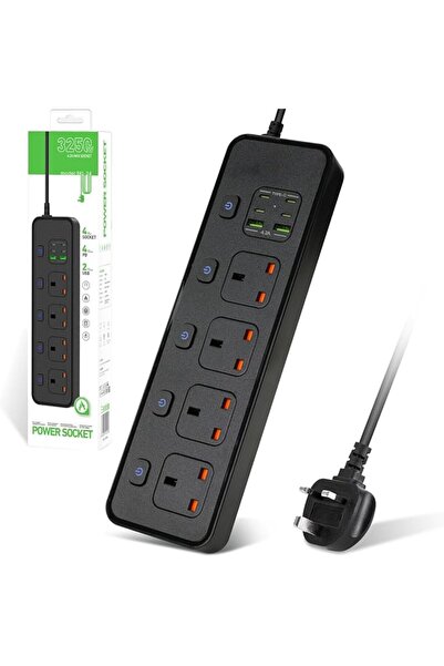 GENERAL شريط طاقة عالمي من أترومانز مع منفذين USB A و4 منافذ USB C، سلك تمديد...