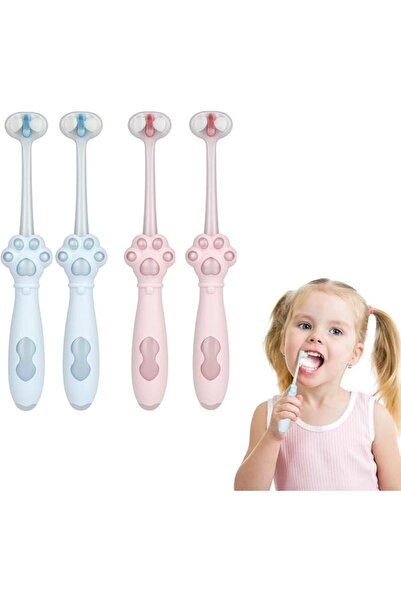 SYOSI 4Pcs Three-Side Toothbrush, 4 Bristle Kids Toothbrush, Extra Soft Senso...