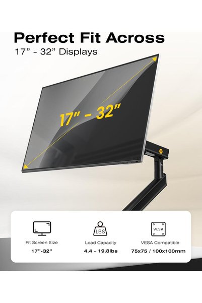 NB Ergonomic Monitor Arm for 17 to 32 Inch Monitors with Mechanical Spring Mount, Supports up to 9 kg, VESA 75/100 mm A5, Black