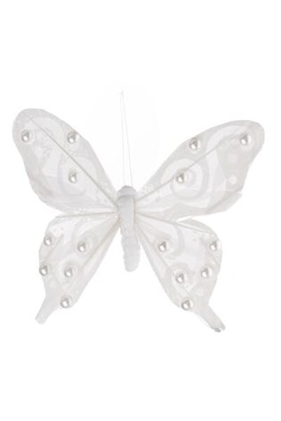 CBD CORAL BEST DEALS Fluture Decorativ Alb cu Margele pentru Perdele 11cm, 11...