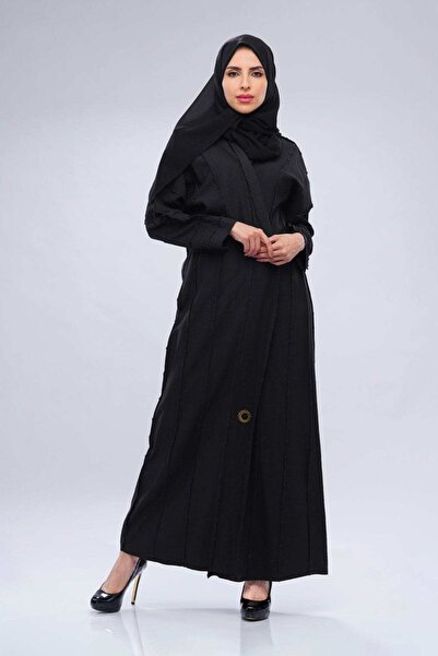 FASHION عباءة كلاسيكية من الكتان مع تطريز خلفي