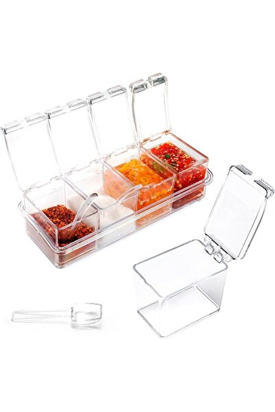 ALMEKAQUZ Transparent Seasoning Set, 4-Piece Spice Rack with Jars Plastic Sto...