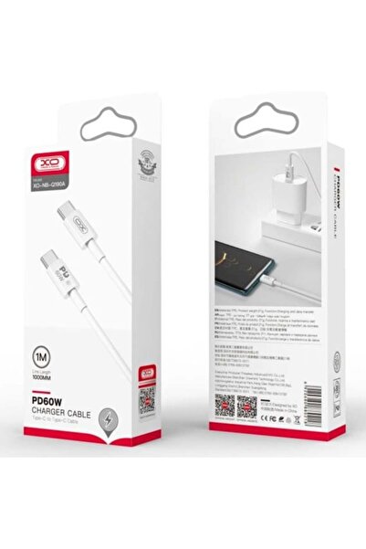 Xo Cablu de date și încărcare NB-Q 190 A, USB-C, PD 60 W, QC 3.0, 1 m - Alb