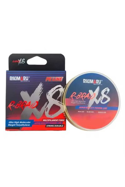 RIKIMARU R-Braid X8-8 Ply, 100 Meters, 0.25 Mm, 23.2 kg Tensile Strength, Yellow, Rope Fishing Line, Braided Fishing Line, Silk Fishing Line