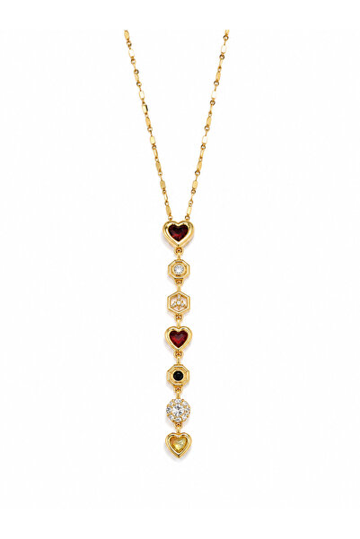 POSEİDONS JEWELLERY قلادة طويلة على شكل قلب مرصعة بالأحجار الكريمة متعددة الأ...