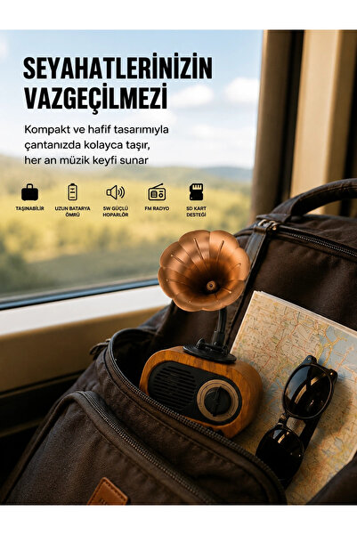 Şarjlı Mini Retro Radyo Bluetooth Hoparlör Çoklu Bağlantı Seçenekli Yeni Nesil