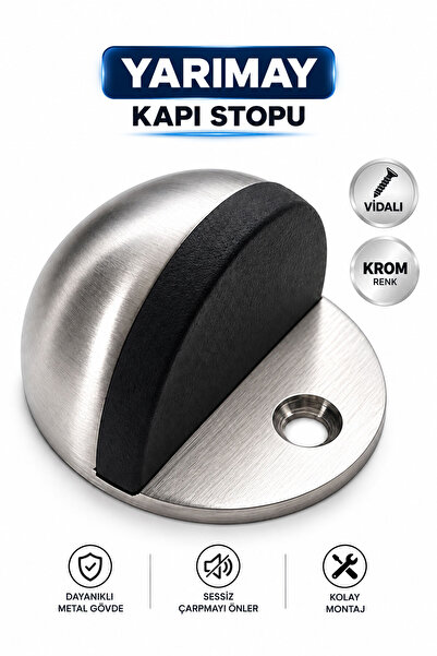Badem10 Yarım Ay Kapı Stoperi Krom Renk Vidalı Metal Kapı Tutucu Zemin Montaj...