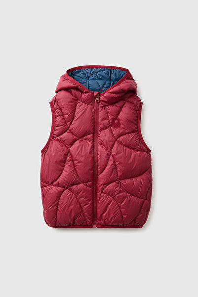 United Colors of Benetton Boy's Red Inflatable Quilted Hooded Vest