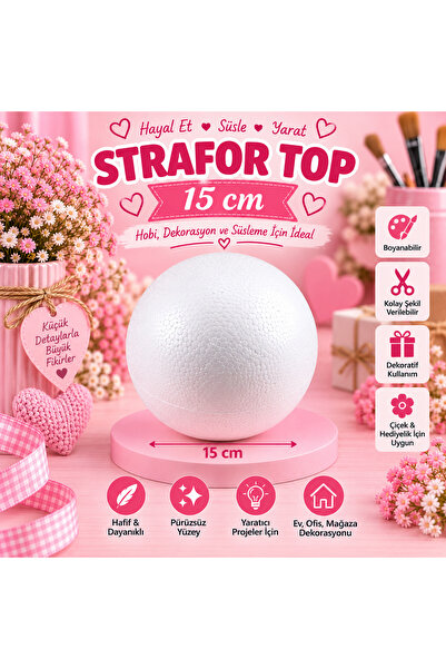DEPOTECH 15 cm Strafor Top Küre – Hobi, Süsleme, Çiçek Aranjmanı ve Dekorasyo...