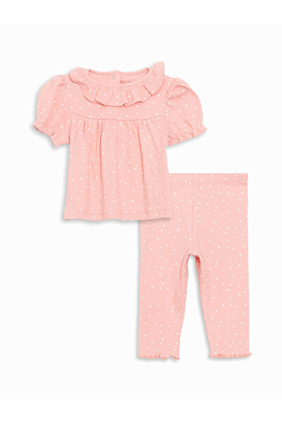 LC Waikiki Nevavm Farkıyla Lcw Baby Pink Ruffled Baby Girl T-Shirt and Sweatp...