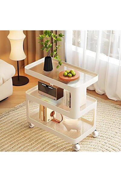GENERAL Sofa Side Table 3-tier Storage Bed End Table Movable Coffee Table, Te...