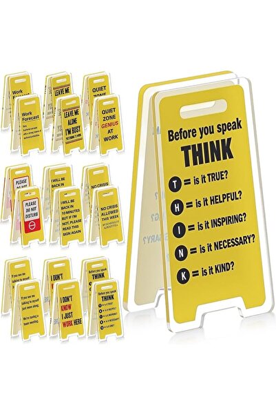 KASTWAVE 18 Pcs Funny Desk Signs with Sticky Note Holder, Mini Acrylic Yellow...