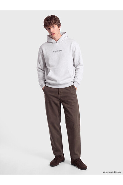 LC Waikiki Vizyon New Season Gray Printed Men's Thick Hoodie