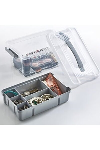 CBD CORAL BEST DEALS Cutie Organizator cu Raft Compartimentat Gri & Capac Tra...