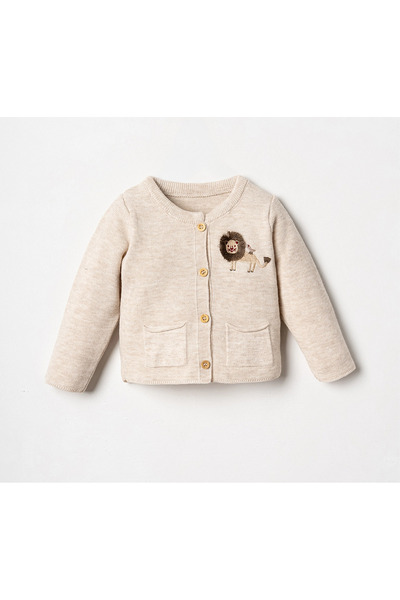 blumi kids 4-Piece Baby Boy Set with Lion Embroidered Knitwear Cardigan