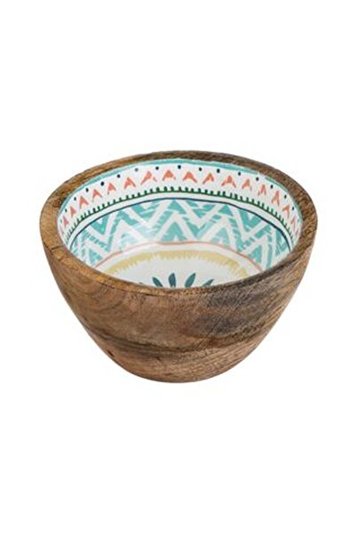 CBD CORAL BEST DEALS Bol din Lemn Emailat cu Model Colorat Aztec Ø13x7cm