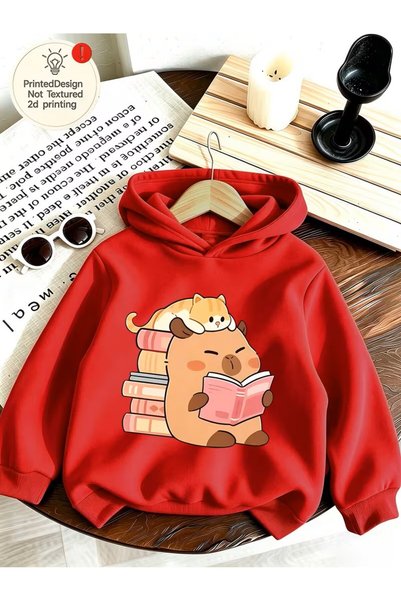 oneagılyazı Kız Çocuk Atletik Sweatshirt, Sevimli Kapibara Kedi Okuma Çizgi F...
