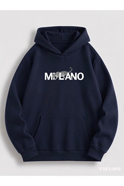 FUFLUNS MILANO LEOPAR BASKILI OVERSİZE UNISEX KAPÜŞONLU SWEATSHİRT