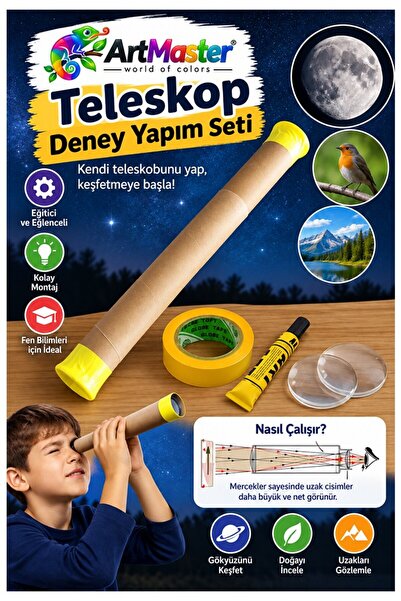 Artmaster Basit Teleskop Yapım Seti 1 Paket Teleskop Deney Seti Silindir Kart...