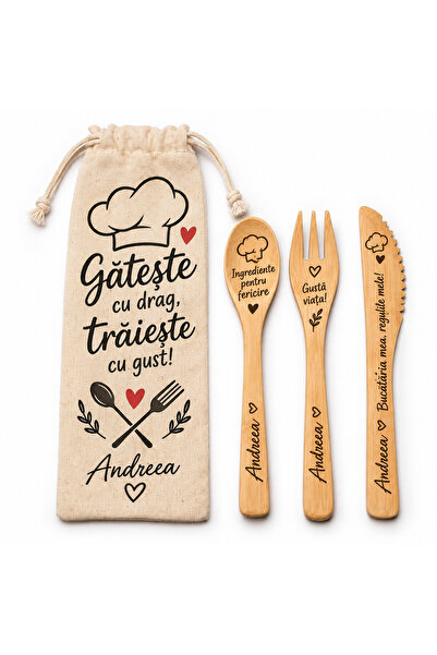 GE PERSONALIZED Bamboo CUTLERY SET Practical • Reusable • Personalized with name