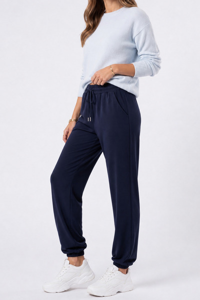Veleno Women's Navy Blue Modal Elastic Cuffed Loose Fit Comfortable Stylish S...