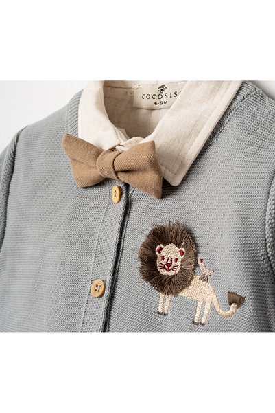 blumi kids 4-Piece Baby Boy Set with Lion Embroidered Knitwear Cardigan