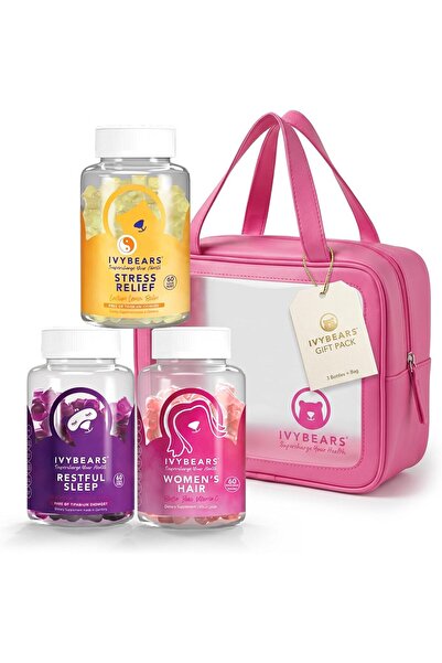 IvyBears Rest & Radiance Pack - 3X vitamins + with Free Premium Makeup Bag Gi...