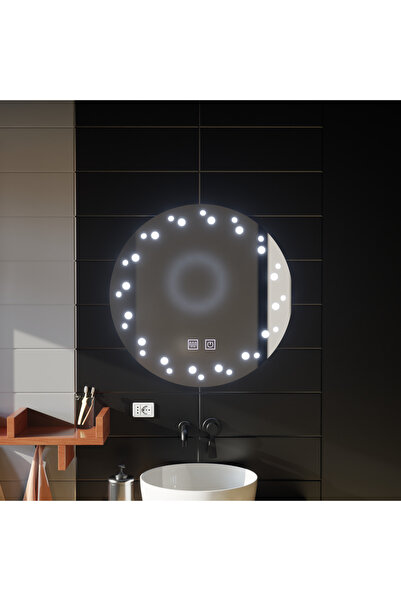 Alista Home Oglindă LED tactilă, culoare fildeș, Sistem anti-aburire, Diametru 60cm, Lumină rece 6000K
