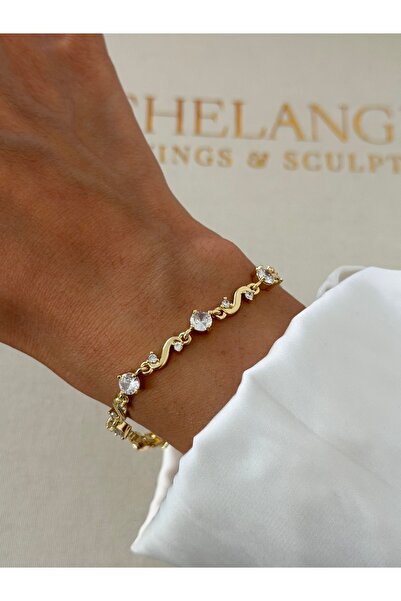 Lavian Accessories 14K Görünümlü Premium Sue Gold Zirkon Taş Detaylı