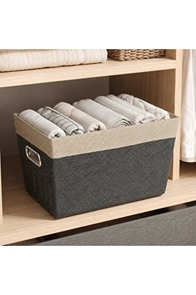 CBD CORAL BEST DEALS Cos de Depozitare Gri Bej cu Manere Metalice 40x28x23cm