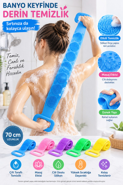 OpenCity Silikon Banyo Sırt Kesesi 70cm Çift Taraflı Masaj Dokulu Uzun Saplı ...