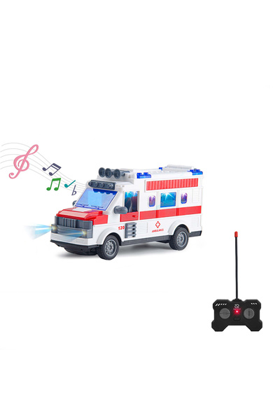 SergadiOnline.ro Ambulanță de jucărie cu telecomandă, lumini, sunete și uși mobile, 22 cm