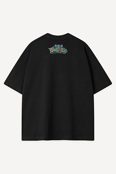 Sekizbiraltı Anime Wanted Baskılı Siyah Oversize Tshirt