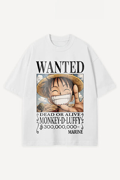 Sekizbiraltı Mugiwara Wanted Poster Printed White Oversize Unisex Tshirt