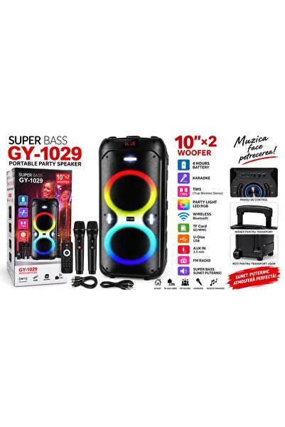 Kadı Boxă portabilă de petrecere GY-1029 SUPER BASS – Sunet puternic, Karaoke...