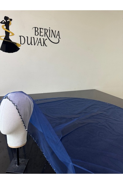 Lacivert nakışlı duvak