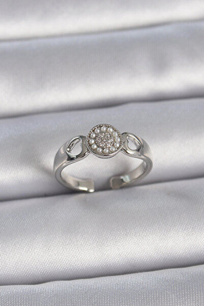 Livenda Brass Silver Color Zircon Stone Pearl Heart Engraving Detail Adjustab...