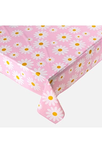 CBD CORAL BEST DEALS Fata de Masa din Plastic Roz cu Model Margarete 180x120cm