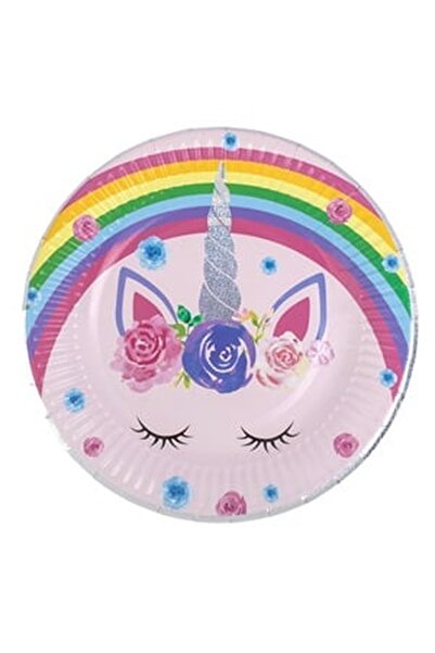 CBD CORAL BEST DEALS Farfurii de Petrecere din Carton Unicorn Rainbow cu Deta...
