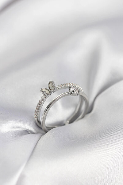 Livenda Silver Color 2-Piece Zircon Stone Model Women's Ring Tj-Byk3978