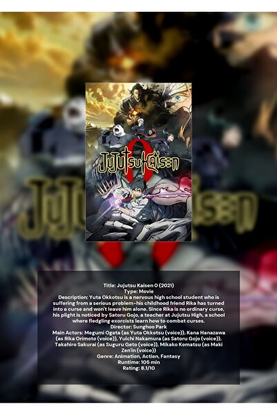 OEM Poster Infografic Jujutsu Kaisen 0, Anime Manga, Carton 250g, Format A4